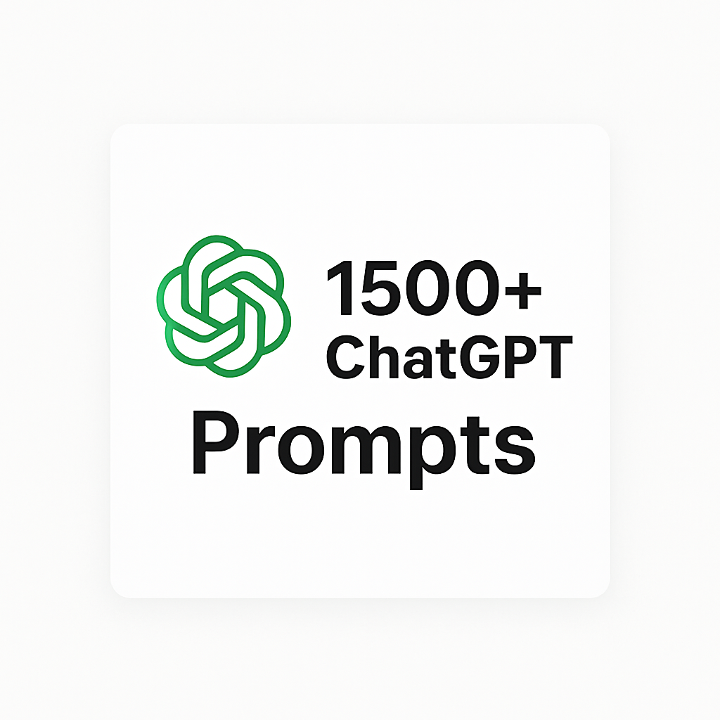 ChatGPT logo with text '1500+ ChatGPT Prompts' on a white background